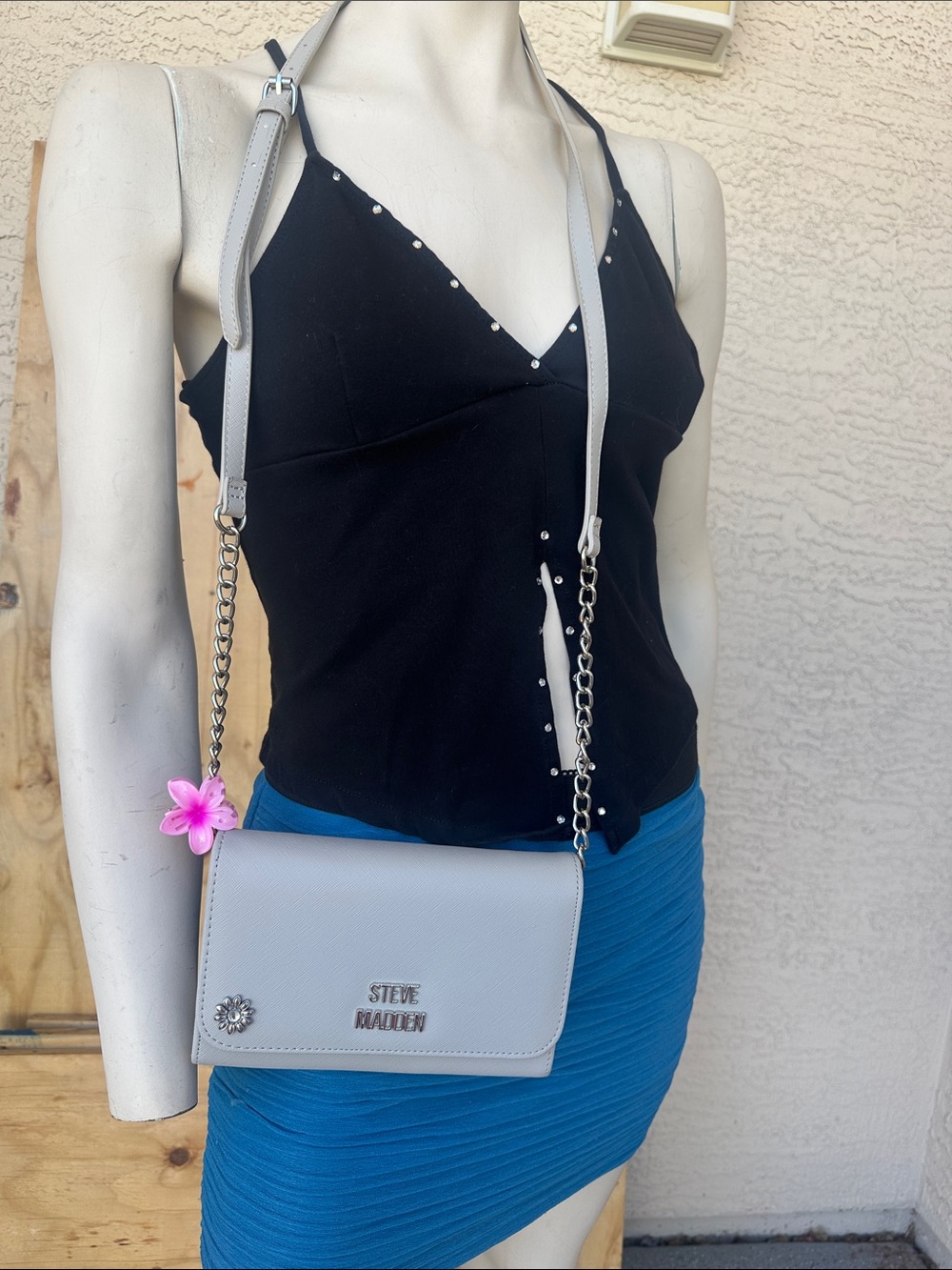 Steve Madden Light Gray Chain-Strap Crossbody Bag